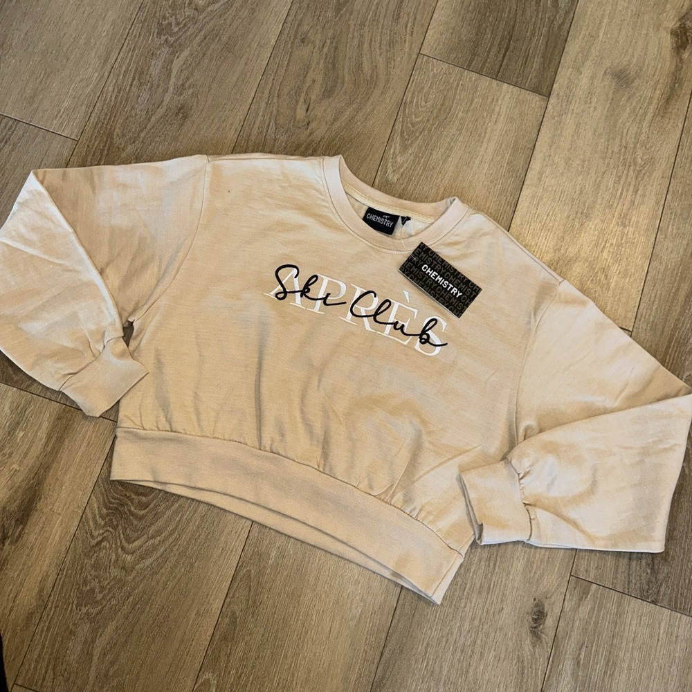 Apres Ski Club Junior's Crop Sweatshirt‎ Oversized Medium Beige NEW